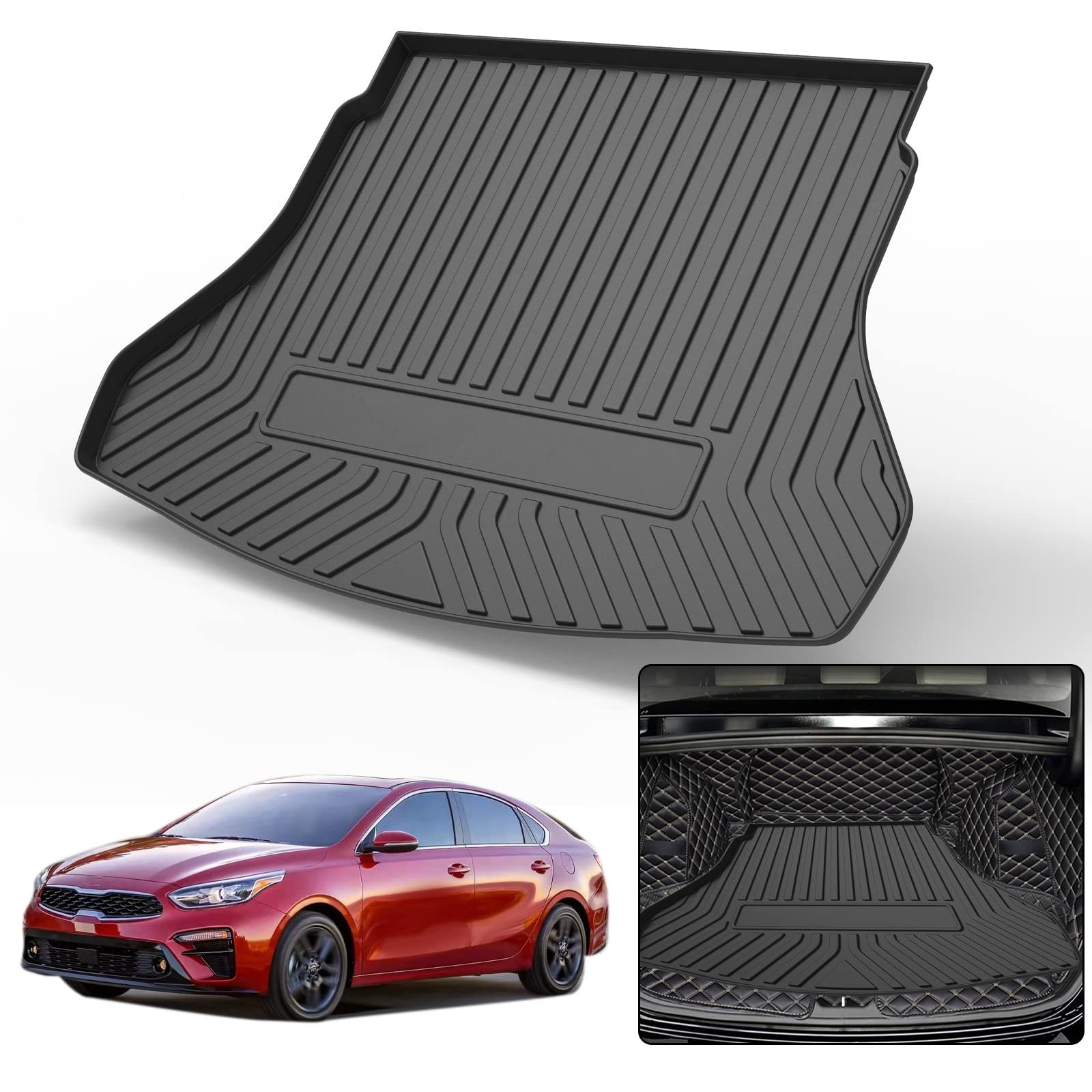 Forro de carga Elsetyler para Forte 2023 - Negro TPO Todo Clima Resistente al Agua Alfombra de piso del maletero trasero compatible con 2019 2020 2021 2022 2023 KIA Forte