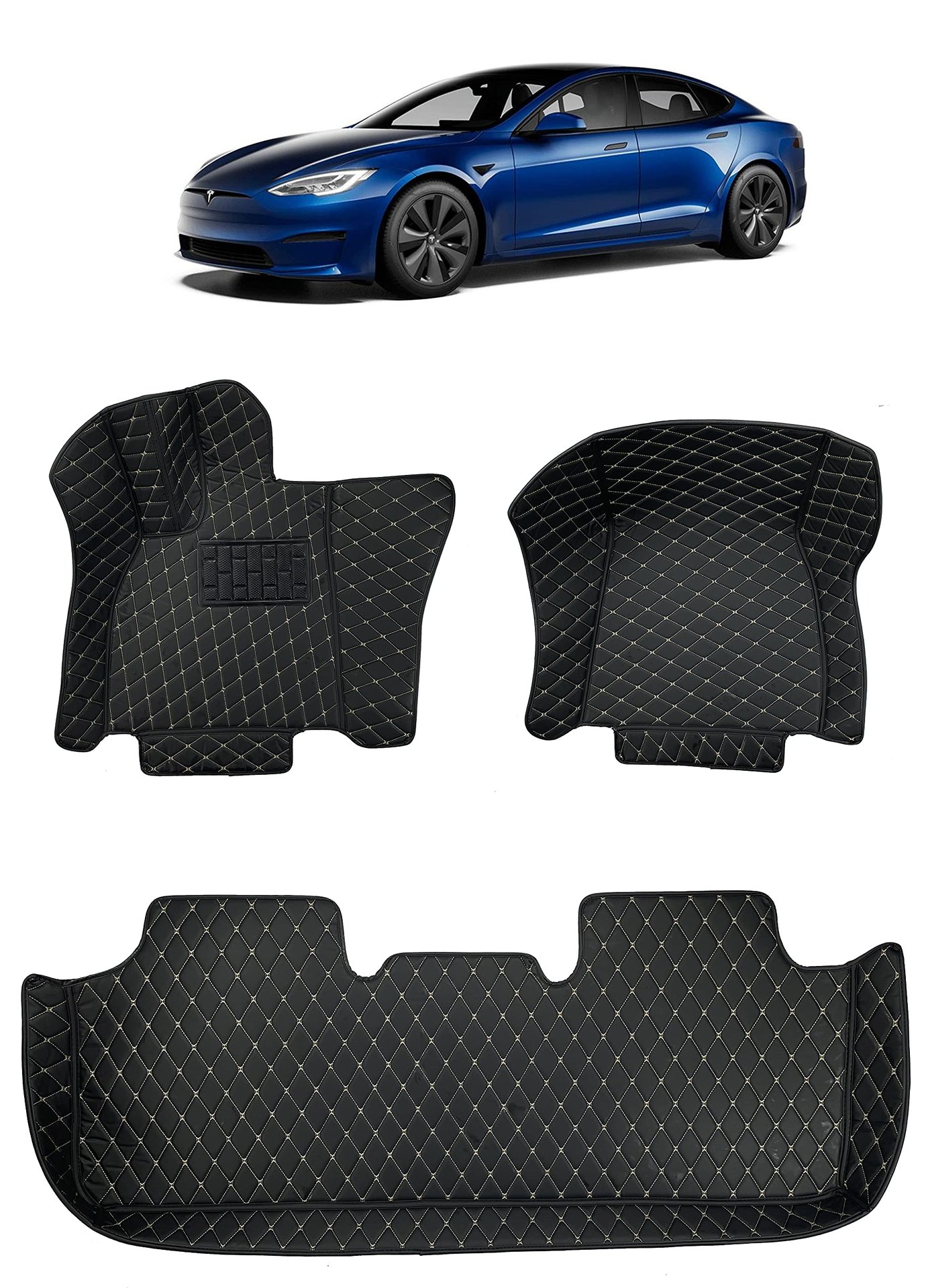 AutofitPro Tapetes a Medida [Hechos en EE. UU.] Protección Resistente para Todos los Climas de Cobertura Completa [Delanteros y Traseros] para Tesla Model S 2021 2022 (Actualizado con Dirección de Aro) - Negro de Una Capa