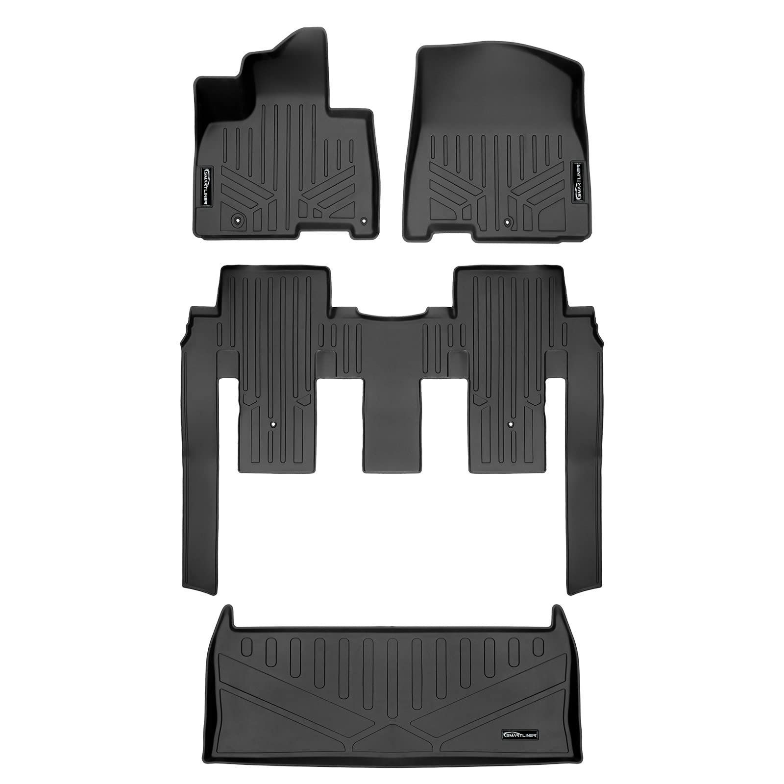 SMARTLINER Juego de 2 Filas de Tapetes para el Piso y Forro de Carga detrás de la 3ª Fila Compatible con Kia Carnival MPV 2022-2023 (Solo para Modelos de 8 Pasajeros. Compatible con LX con Paquete de Asientos, EX y SX)