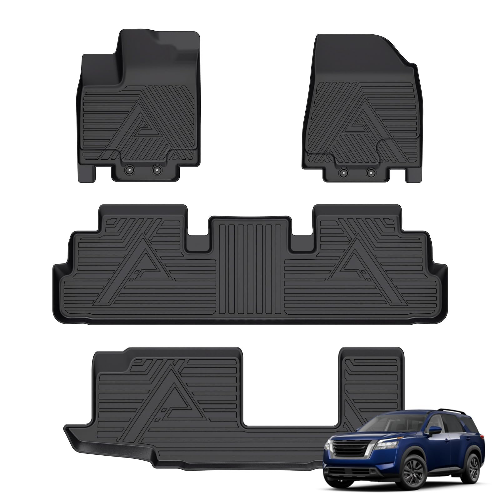 Tapetes para piso para Nissan Pathfinder 2022-2024 de 8 asientos / Infiniti QX60 de 7 pasajeros, tapetes para automóvil resistentes al agua para todas las condiciones climáticas, forros para piso delantero, trasero y tercera fila juego completo negro