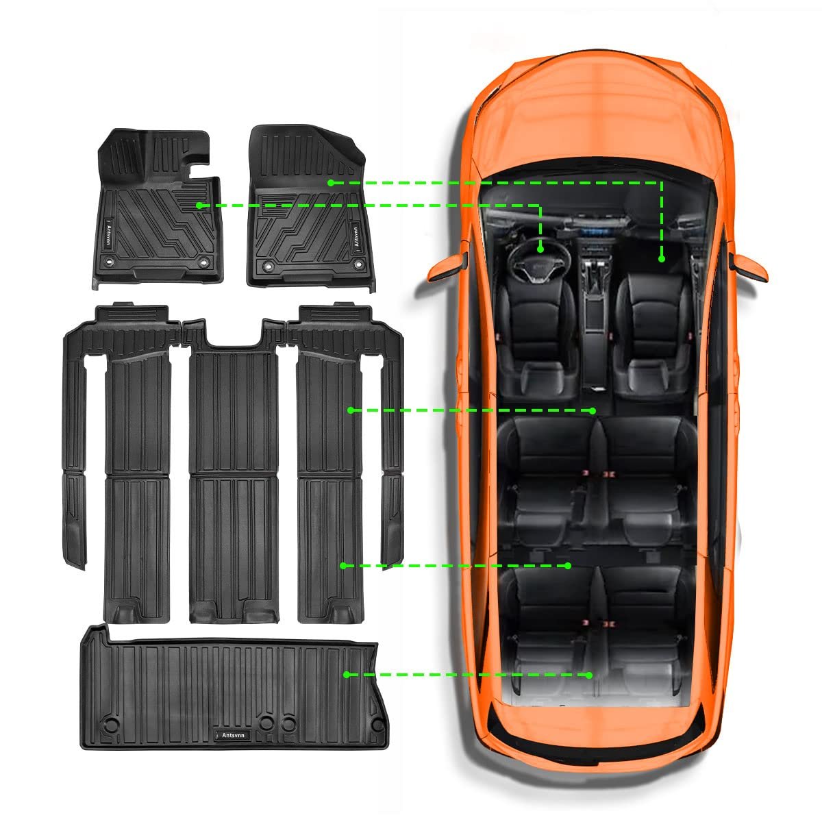 Tapetes para el Piso y Forro de Carga Compatible con T-oyota Sienna (2021-2023 2024 2025) 7 Asientos Ajuste Personalizado 1ra, 2da y 3ra Fila Tapetes de Clima (7 Asientos con Llanta de Refacción)