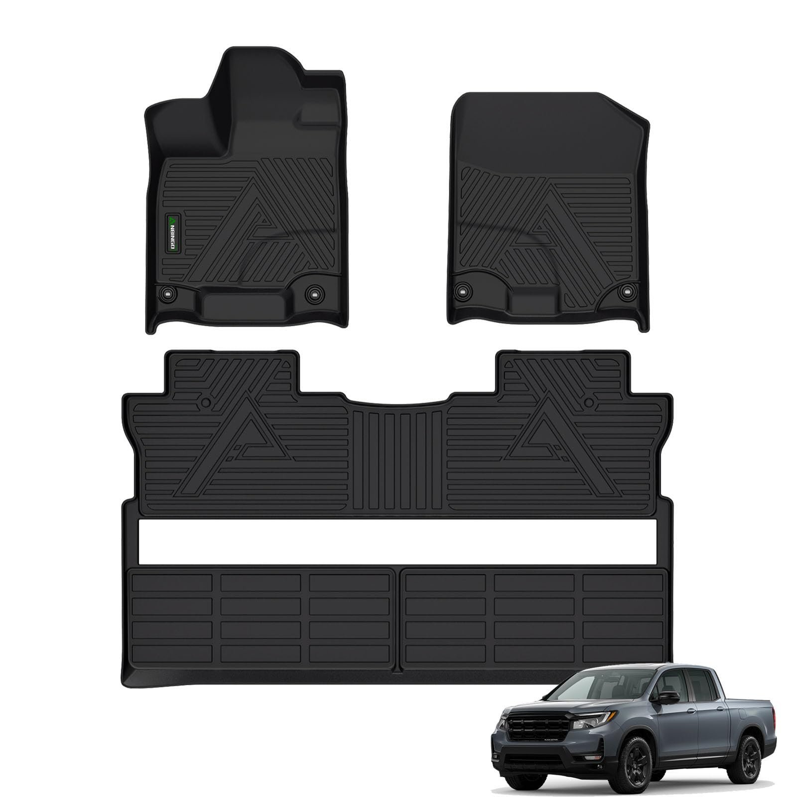 Tapetes para Piso ANBINGO para Honda Ridgeline 2024 2023 2022-2017 - Protección Todo Clima TPE Antideslizante Pesado Accesorios de Juego Completo para la Primera y Segunda Fila - Negro