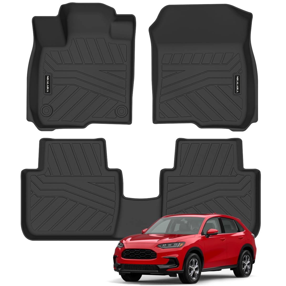 Tapetes para piso NIKALAIKA para Honda HR-V HRV 2023 2024 Protección todo clima Tapetes de goma de TPE para Honda HR-V HRV 2023 2024 Accesorios Tapetes, Antideslizantes e Inodoros, Juego completo de 1ra y 2da fila, Negro