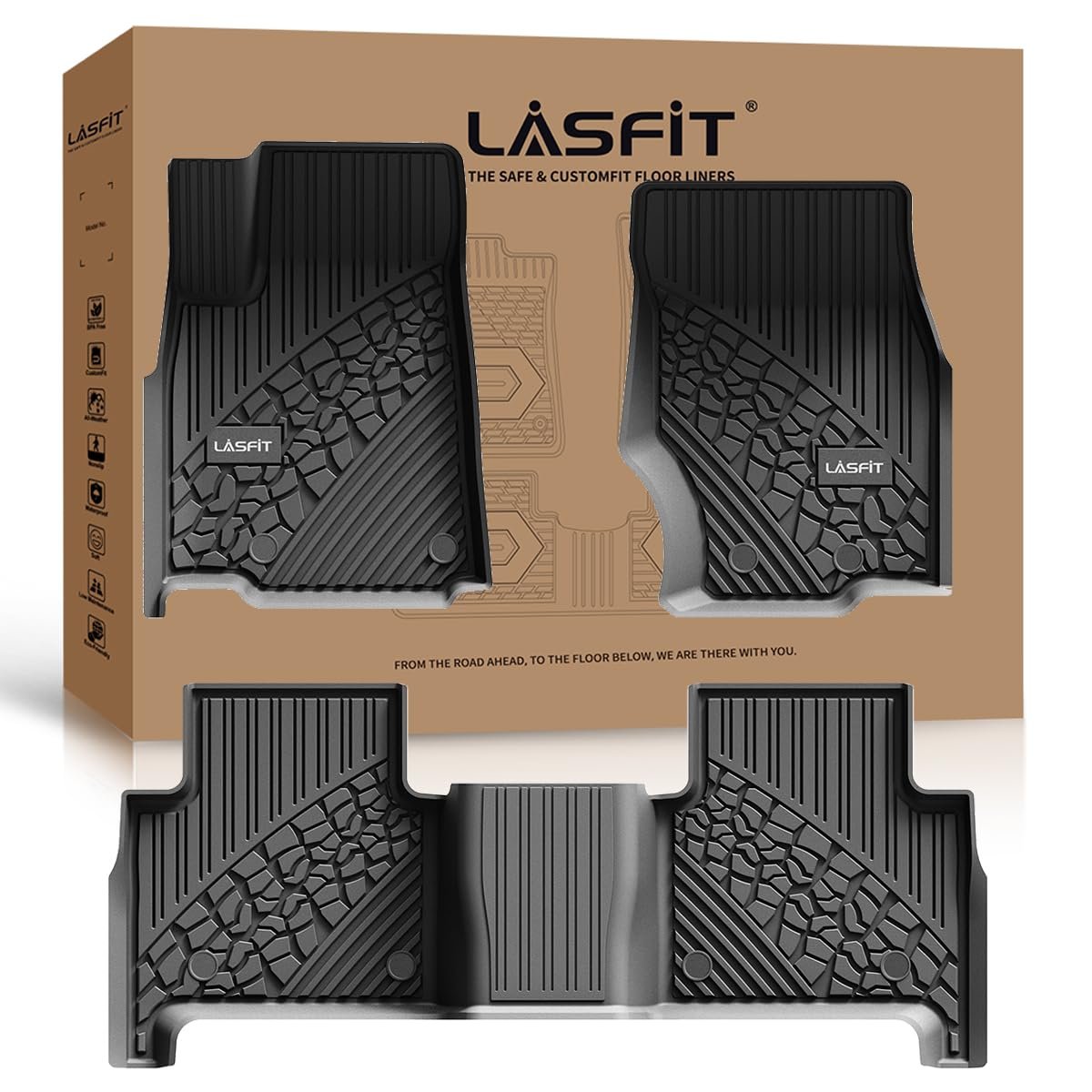 Tapetes LASFIT para Jeep Grand Cherokee 2022-2024 Nuevos (NO para WK o Grand Cherokee L), Tapetes de Piso a Medida para Automóviles Todo Clima 1ra y 2da Fila, Negro