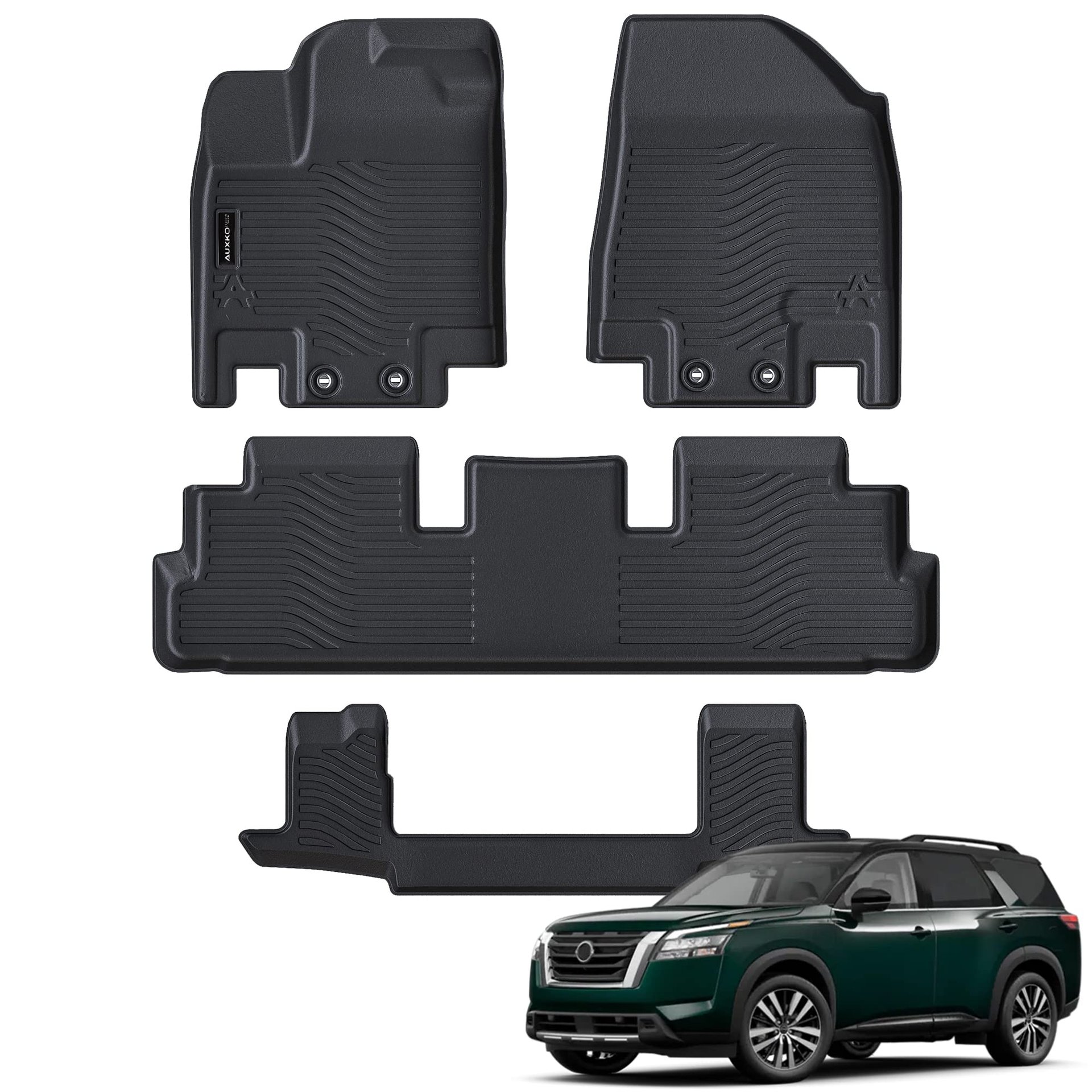 Tapetes para piso Auxko para Nissan Pathfinder 7 Asientos 2022 2023 2024 Juego de Forros de Goma TPE Accesorios Pathfinder a Prueba de Todo Clima Antideslizantes sin Olor para Todos los Asientos