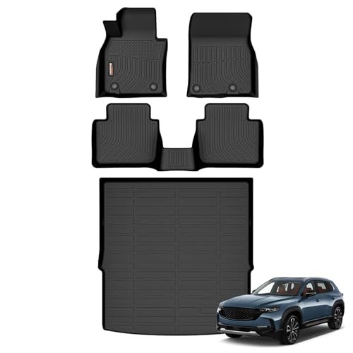 Tapetes para piso y revestimiento de carga para 2023 2024 Mazda CX-50 - Juego de tapetes delanteros, traseros y de carga para CX 50 - Tapetes de goma TPE para accesorios Mats Trunk Mat de Mazda CX50 - Negro