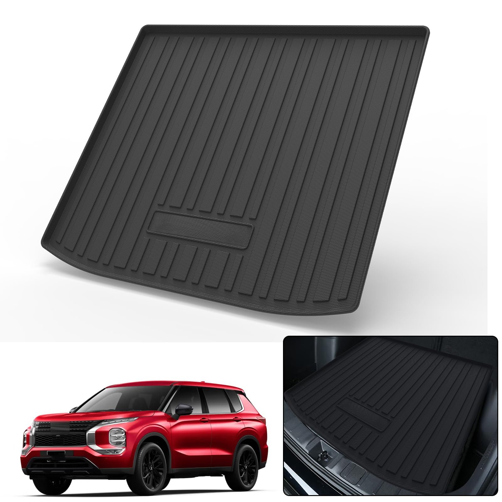 Elsetyler Ajuste Personalizado para Forro de Carga 2022-2024 Mitsubishi Outlander Detrás de la 2da Fila - Negro TPO Todo Clima Resistente Pesado Impermeable Protector de Estera de Suelo de Maletero Trasero(No Apto para Modelos PHEV o Sport)