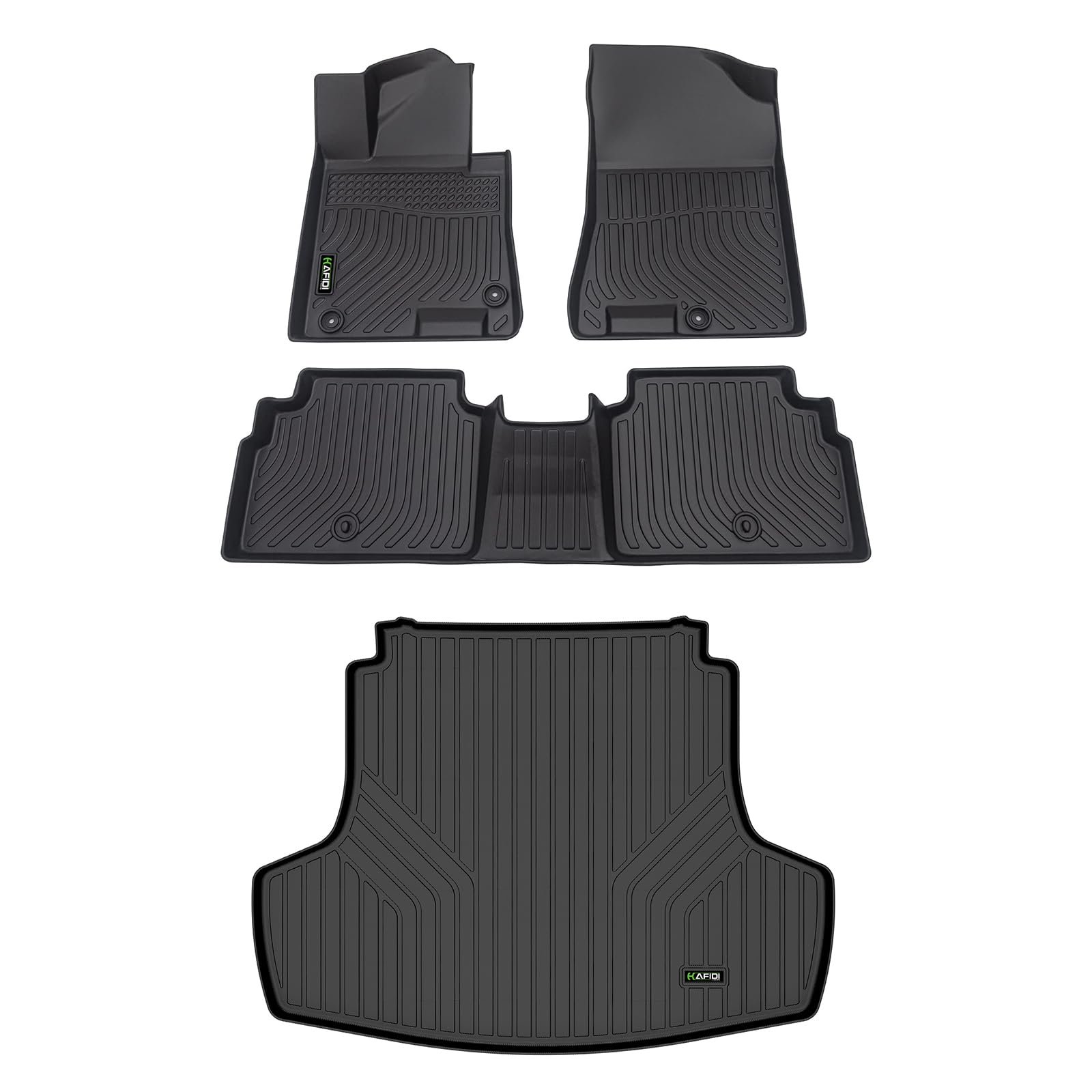 Juego de tapetes y revestimiento de carga HAFIDI� para Kia K5 2021-2025 (solo modelos FWD) & Hyundai Sonata 2020-2024 y Sonata Hybrid Todos los climas TPE Antideslizante Juego completo de tapetes para autos Accesorios personalizados - Negro