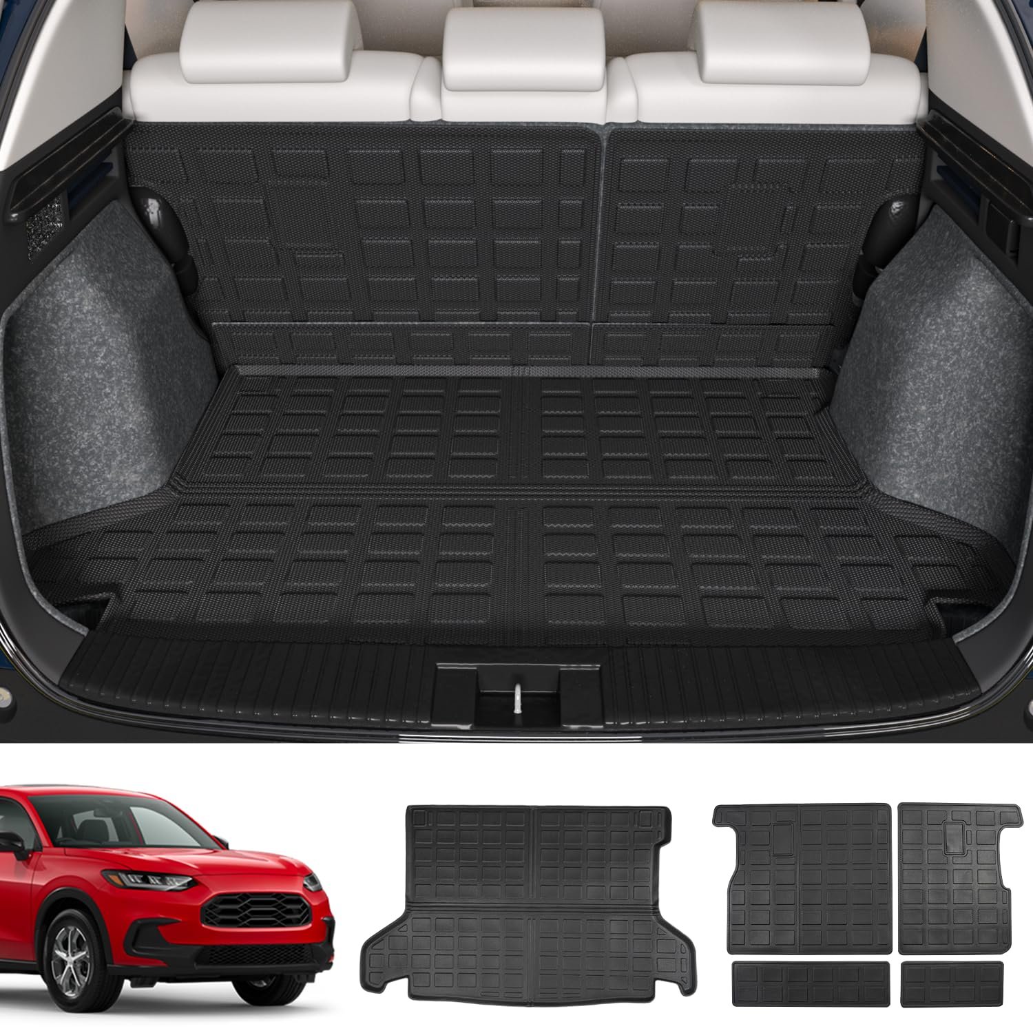 Tapete de Maletero xipoqix y Tapetes de Respaldo Compatible con Honda HRV 2016-2022 Protector de Asiento Trasero Reemplazo para Accesorios Honda HR-V 2016-2022 (Compatible con HRV 16-22, Tapete de Maletero + Tapetes de Respaldo)