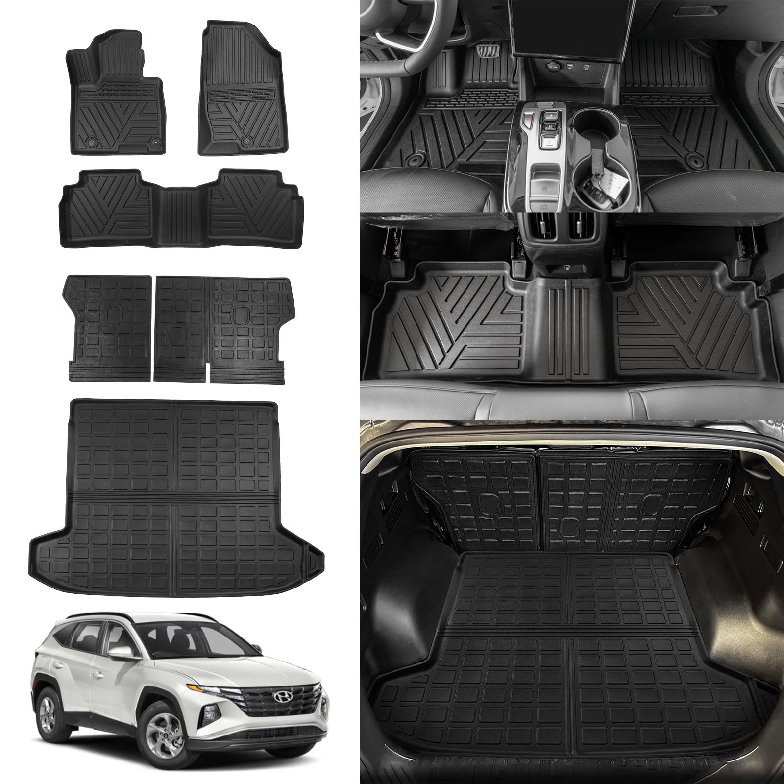 Tapetes Rongtaod Compatibles con Hyundai Tucson 2022-2025 Protector de Maletero Colchoneta para Maletero Cubierta para Asientos Traseros Accesorios para Tucson (Colchonetas de Respaldo+Colchoneta para Maletero+Tapetes)