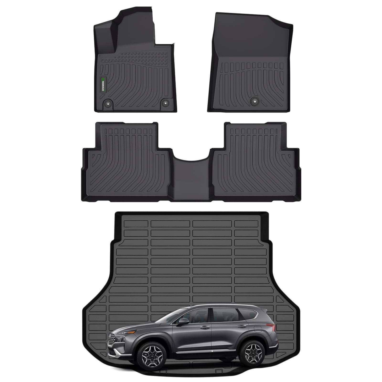 ANBINGO Tapetes para Piso & Forro de Maletero Juego Completo para Hyundai Santa Fe 2021 2022 2023 (No apto para Híbrido) Tapetes de Automóvil Liners de Piso Forro de Maletero Hyundai Santa Fe Tapete de Maletero Forro de Maletero Negro