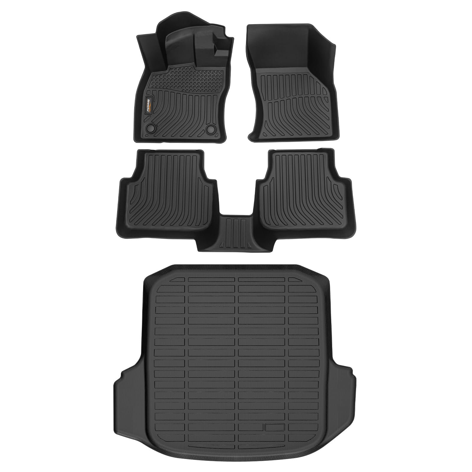Conjunto de Tapetes para Piso de Coche para Volkswagen Jetta 2019-2024 Todo Clima & Forro de Carga, Juego de Tapetes para Jetta Delanteros y 2da Fila & Tapete de Carga para Jetta, Forro de Caucho TPE para Accesorios de VW Jetta- Negro