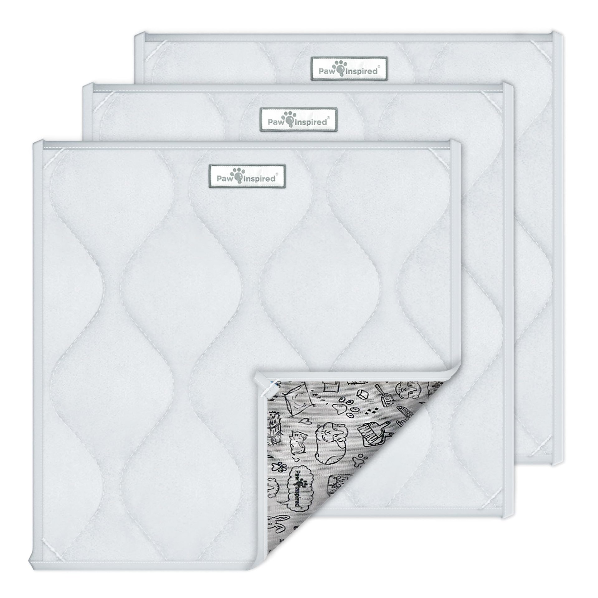 Almohadillas absorbentes para jaulas de cobayas Paw Inspired | Ropa de cama de vellón lavable, fondo impermeable | Súper absorbente almohadilla para orina o colchoneta para mascotas para cobayas, hurones, conejos, hámsters, animales pequeños (12x12, Gris claro)