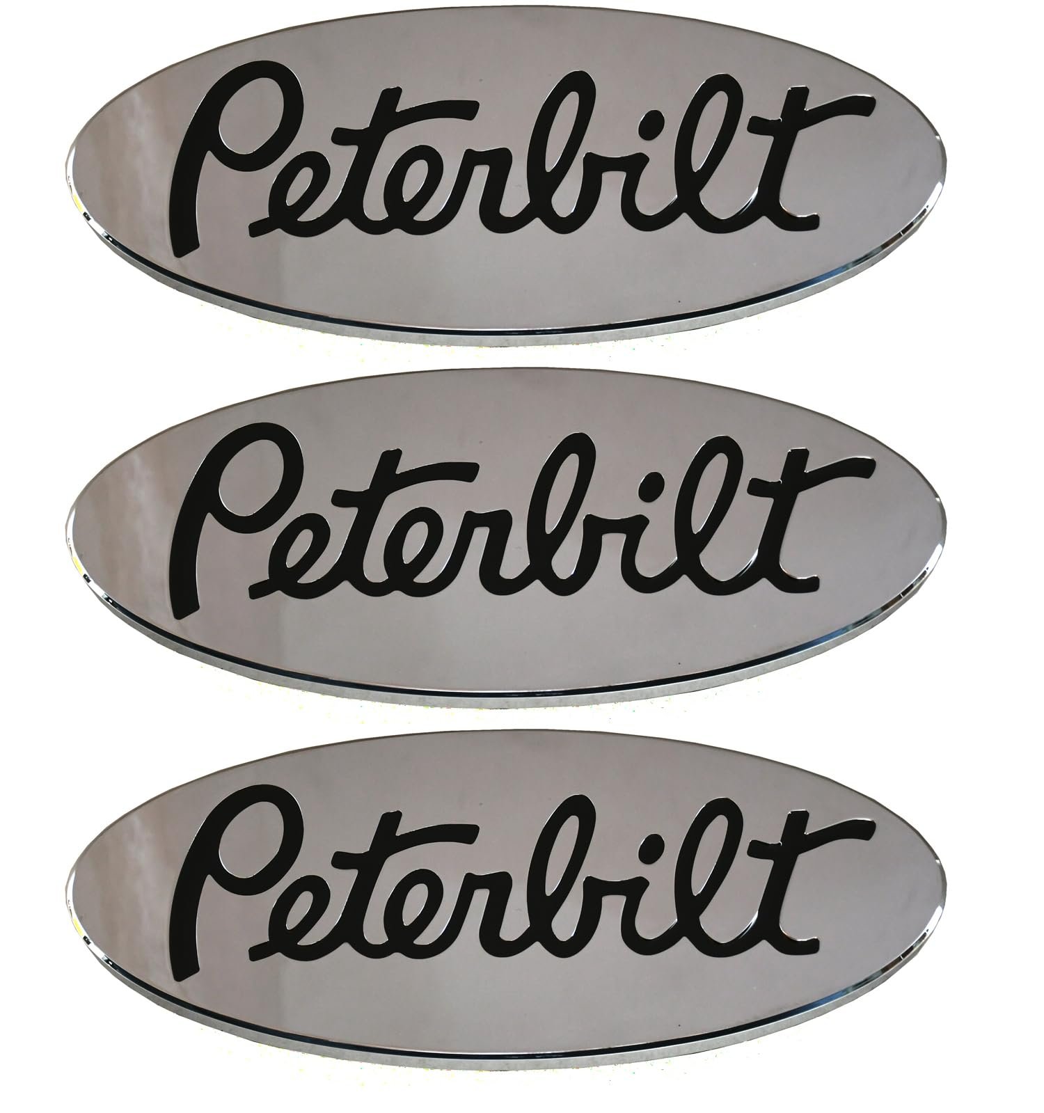 3pcs Placa de Emblema Personalizado CNC 6061 Logo Parrilla Guardabarros 3D Insignia de Reemplazo para Peterbilt (Negro Plata)