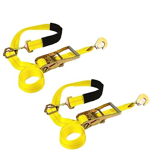 Correa de eje de carga DC de 2 paquetes Ratchet para amarrar (2" de ancho x 114" de largo) con anillo ajustable y tejido antideslizante para un transporte seguro de automóviles, correas de remolque resistentes para remolques de automóviles y portadores de automóviles