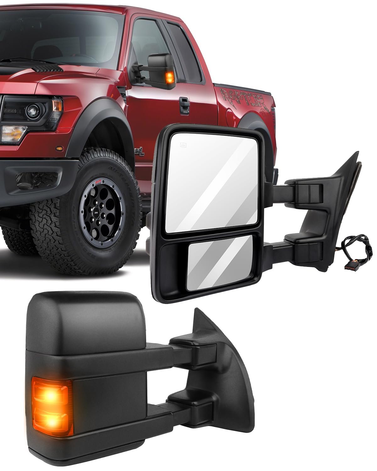 Espejo de Remolque ECCPP para Reemplazo de Espejo Lateral para Ford F250 F350 F450 F550 Super Duty 1999-2007 con Power, Calefacción, Señal de Giro Color Humo y Telescópico