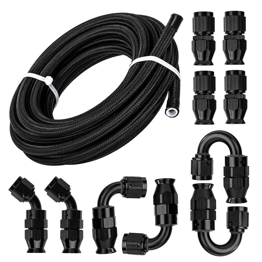 Kit de manguera de combustible PTFE 8AN 1/2" de hutulao con trenzado de nylon y acero inoxidable para transmisión, 16 pies