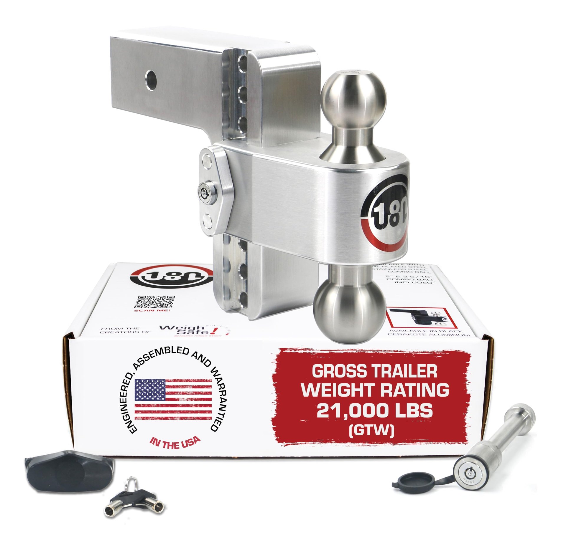 Enganche de remolque ajustable Weigh Safe - Enganche de gota ajustable de 6" para receptor de 3" - Enganche de remolque de aluminio premium resistente con bolas de remolque de acero inoxidable (2" y 2 5/16") - 21,000 lbs de capacidad de remolque