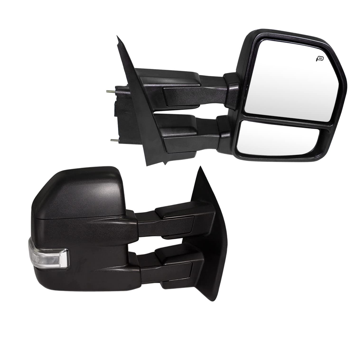 Espejos de remolque SUPDM para camioneta Ford F150 2015 2016 2017 2018 2019 con energía lateral, calefacción y señal de giro, lámpara auxiliar caja negra