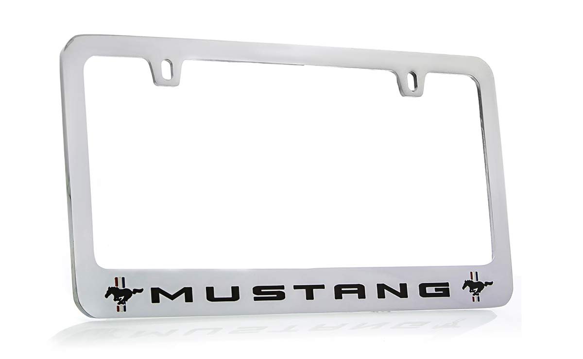 Portaplacas de metal cromado con logo de Ford Mustang Pony