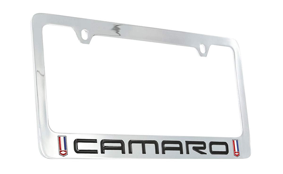 Marco de Placa de Matrícula de Latón Cromado, con Logo Rojo, Blanco y Azul de Chevy Camaro (1982-2002)