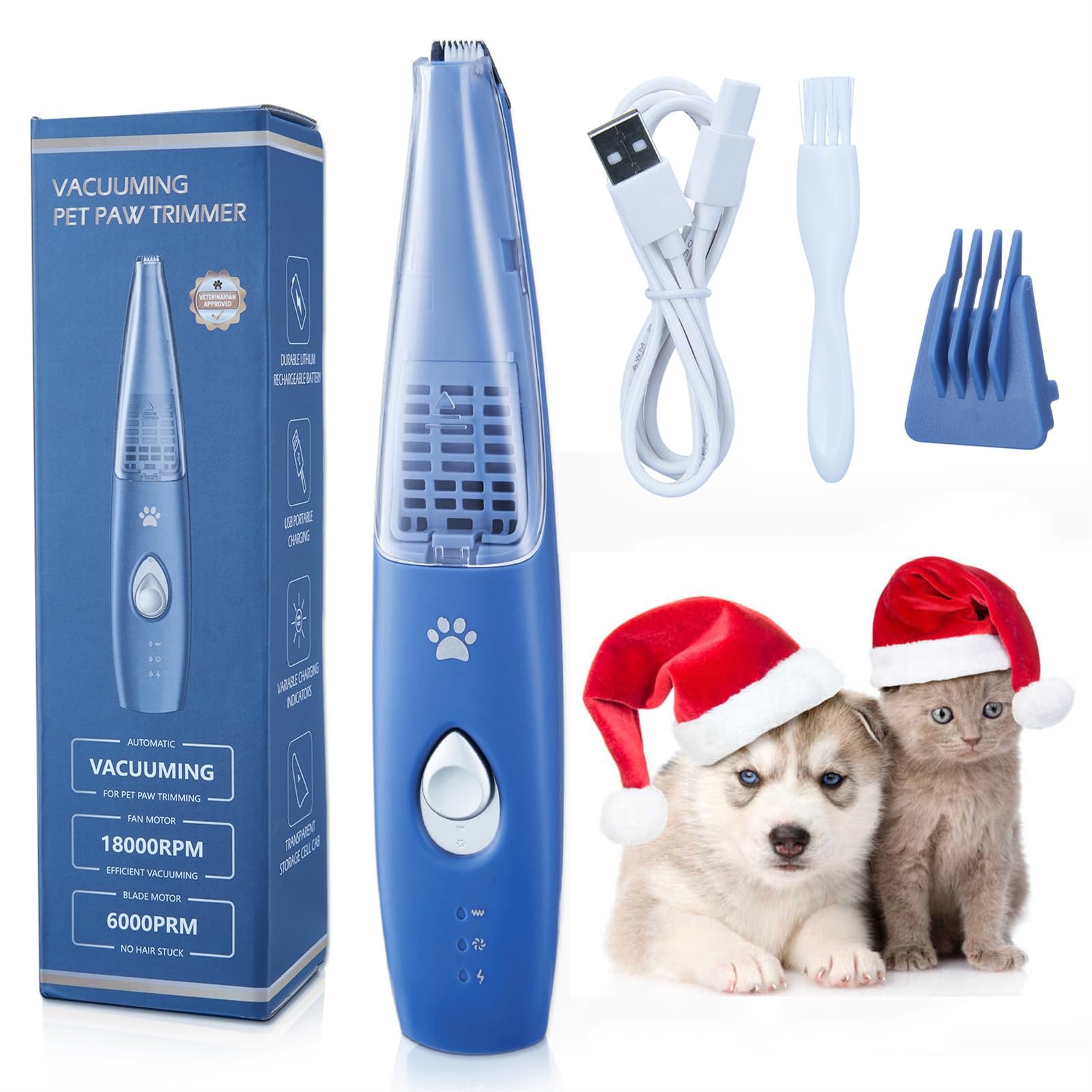 Cortadora de Pelo para Perros y Gatos con Aspiradora Portátil Eléctrica Recargable por USB Founouly, Azul