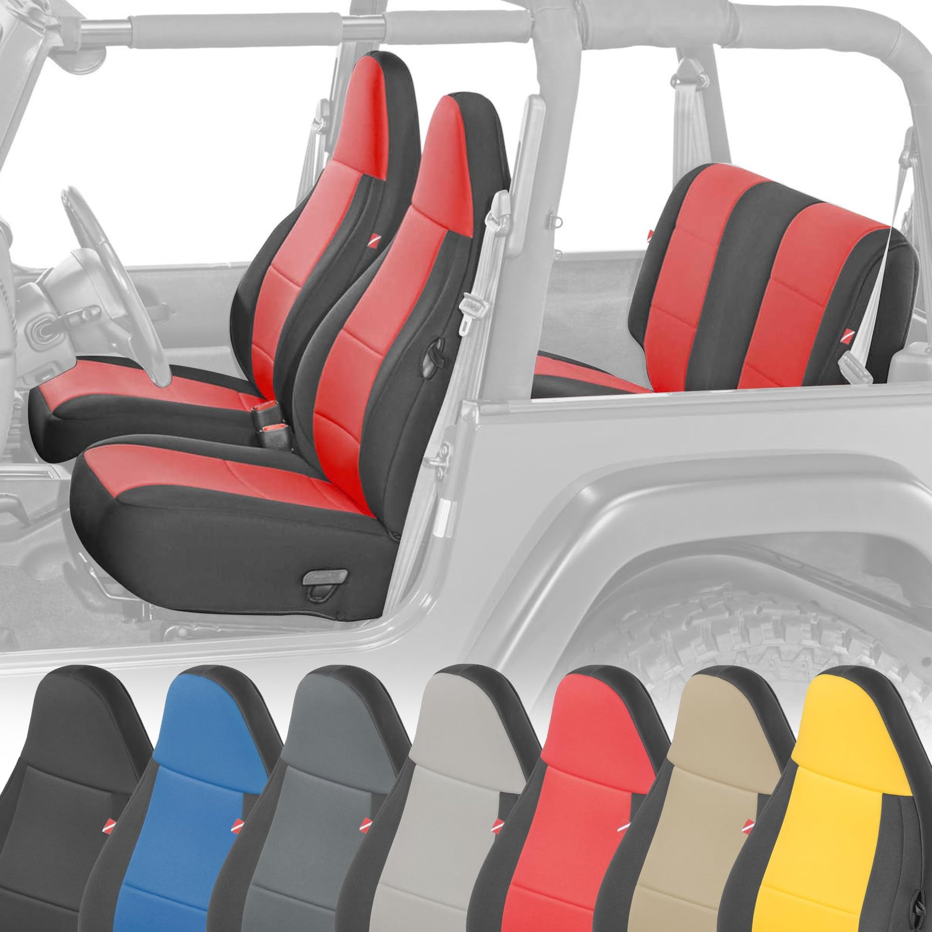 Juego de Fundas de Asiento de Neopreno Diver Down - Para Jeep TJ 1997-2006 Wrangler - Juego de Fundas para Asientos Delanteros y Traseros - Fundas Impermeables a Medida - Sensación Acolchada Suave - Resistente al Calor - (Rojo, 97-02)