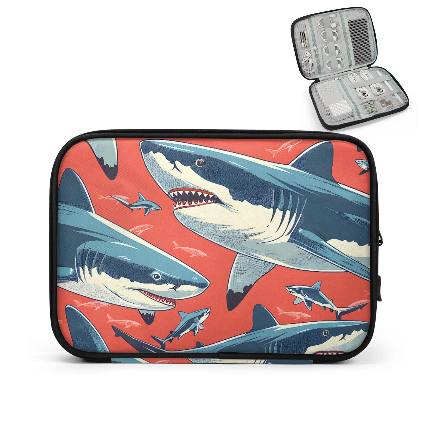 ADECORIVY Sharks Estuche Organizador de Electrónica (Rojo)