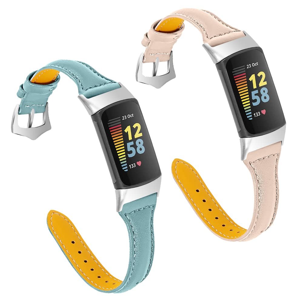 FitTurn Pack de 2 Correas de piel para Fitbit Charge 5