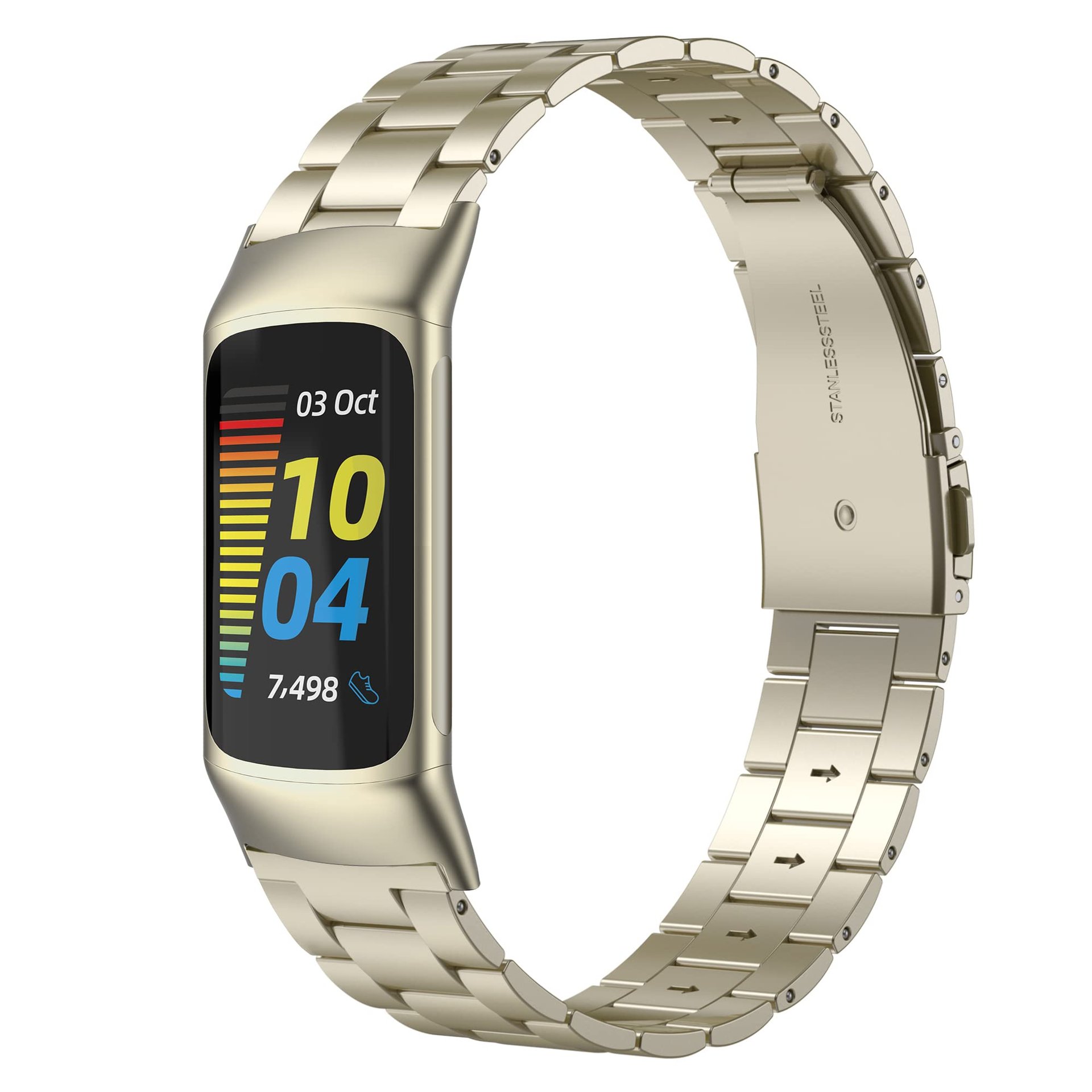 Wearlizer Correa de Acero para Fitbit Charge 5 (Soft Gold)