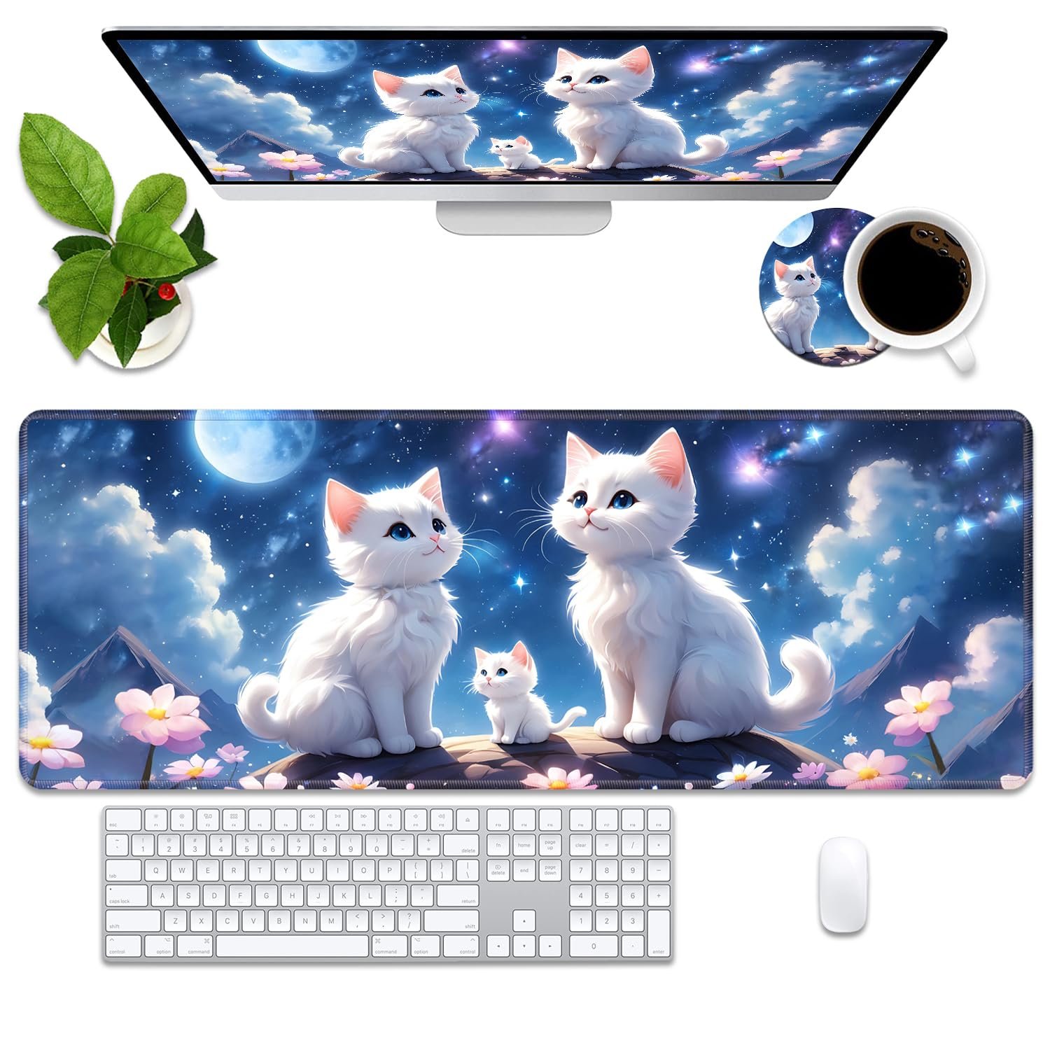 Alfombrilla de escritorio extendida 31.5 x 11.8 in — Cute Cat