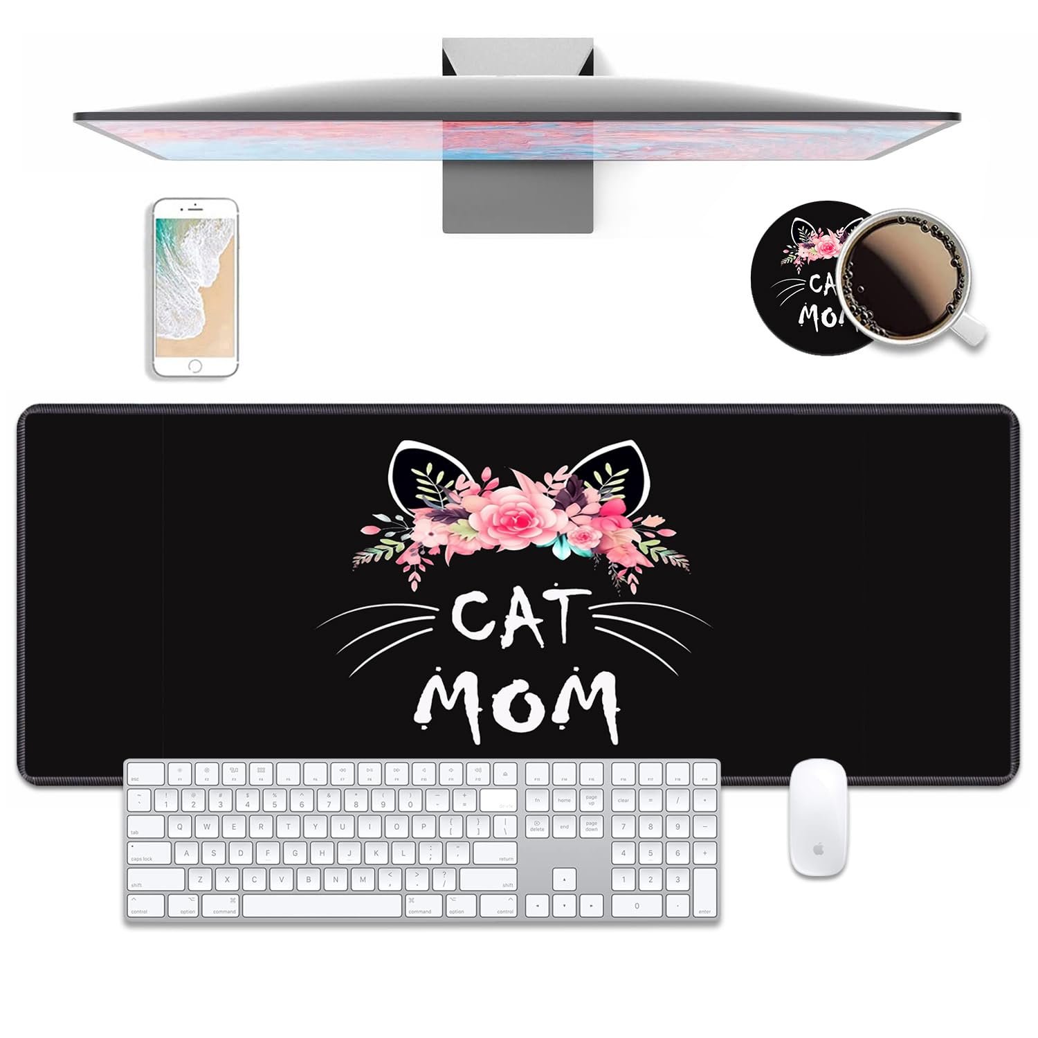 Tapete de Escritorio Extendido Cat Mom Floral (31.5x11.8)
