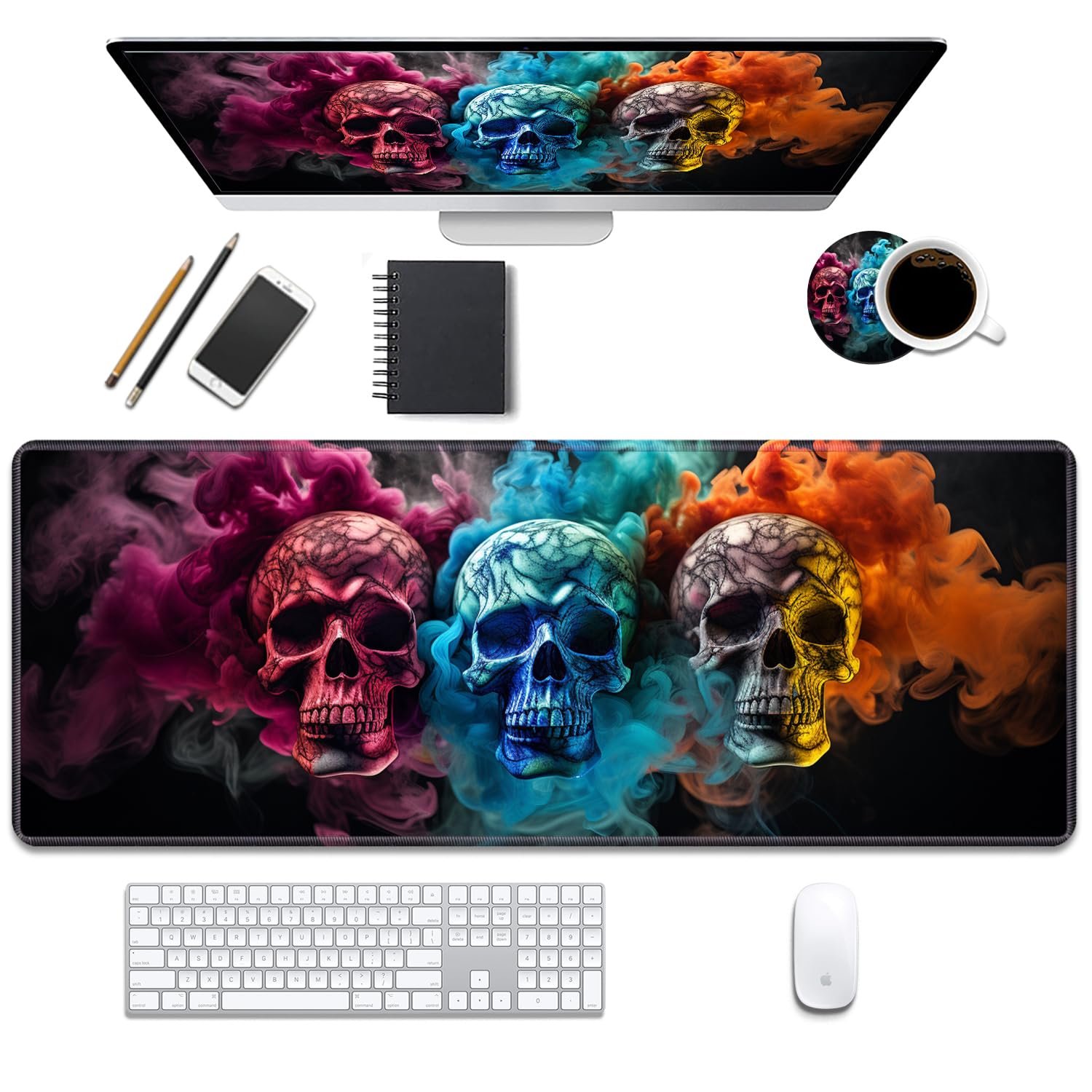 Alfombrilla XL para escritorio Calavera colorida 31.5×11.8"