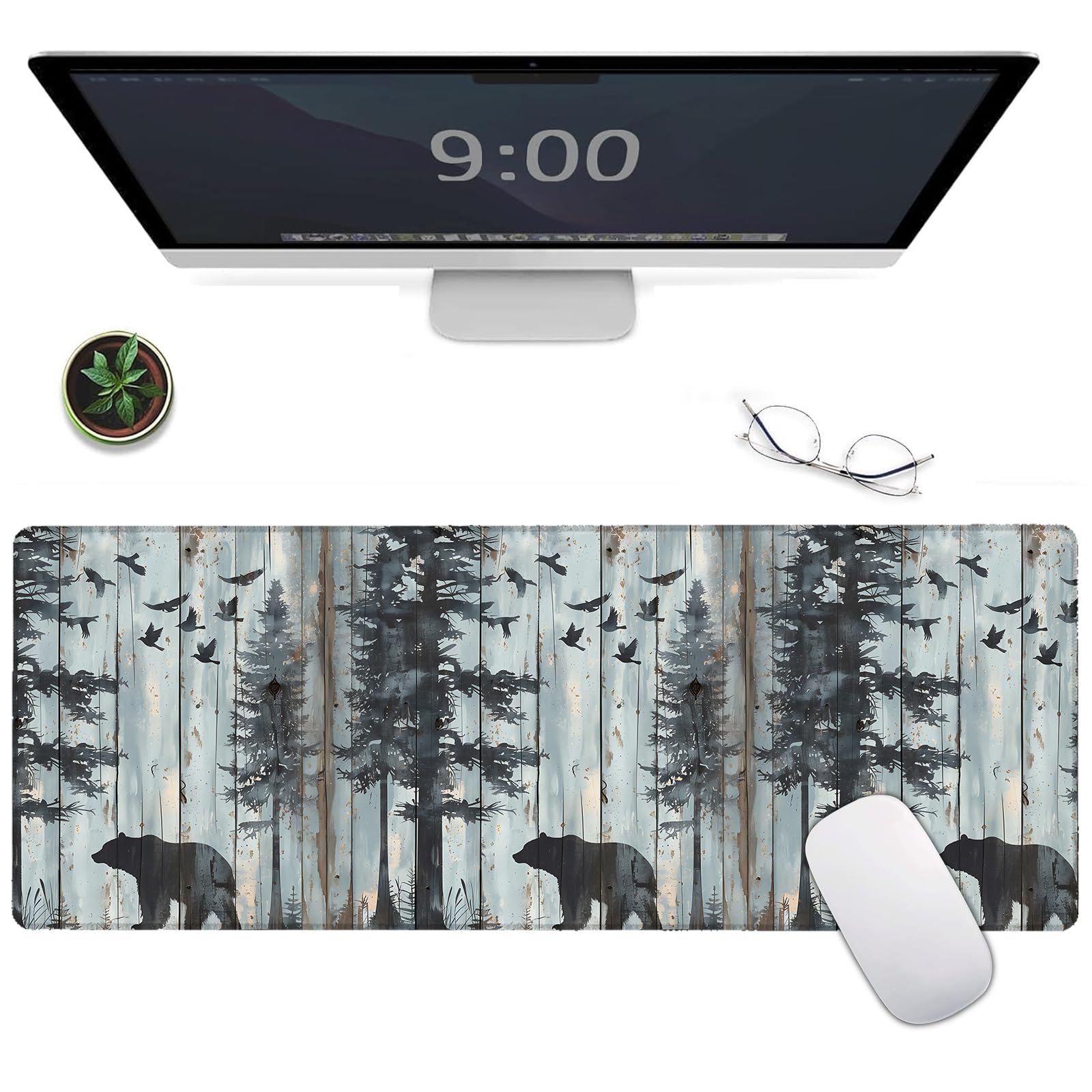 MYPOS Bear Tapete para mouse XL, diseño rústico