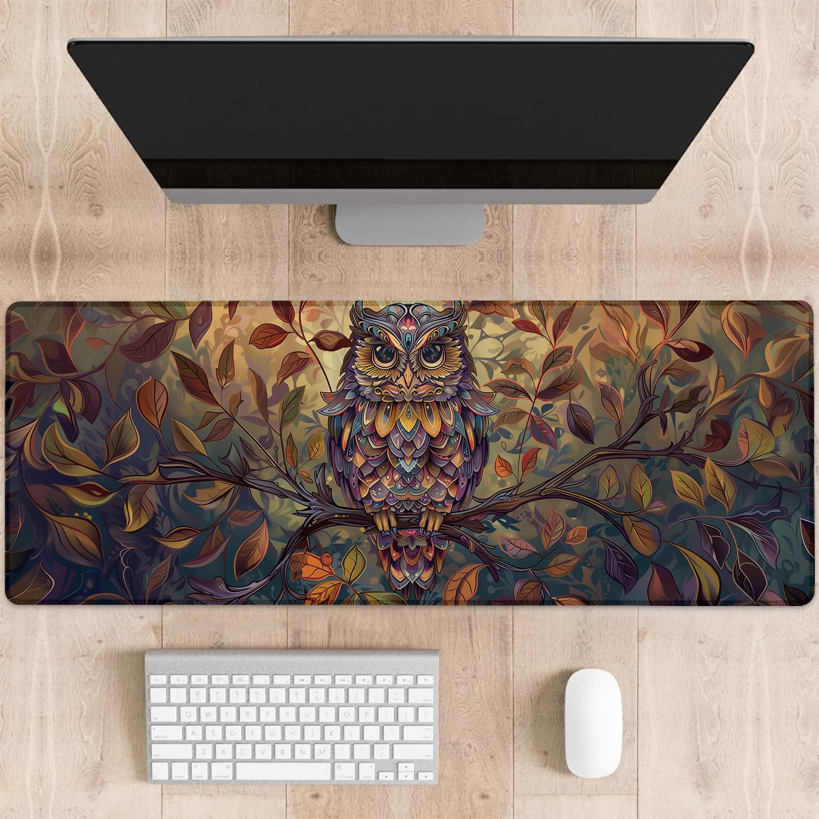 dhakalrlde Alfombrilla Extensa Autumn Owl 31.5×11.8 pulg.